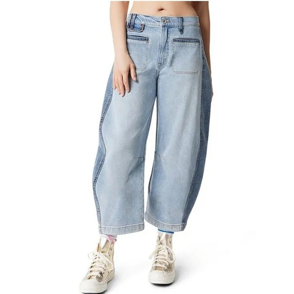 Frayed Jeans Women 31 Barrel Ankle Glitter Bow Color Block Panel High Rise NWT